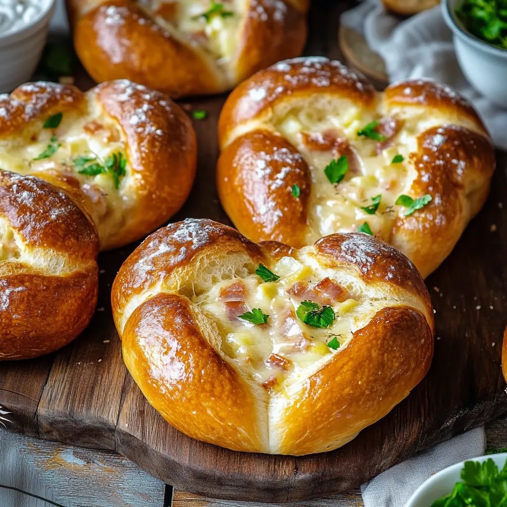 Gefüllte Brezeln mit Schmand, Schinken & Käse