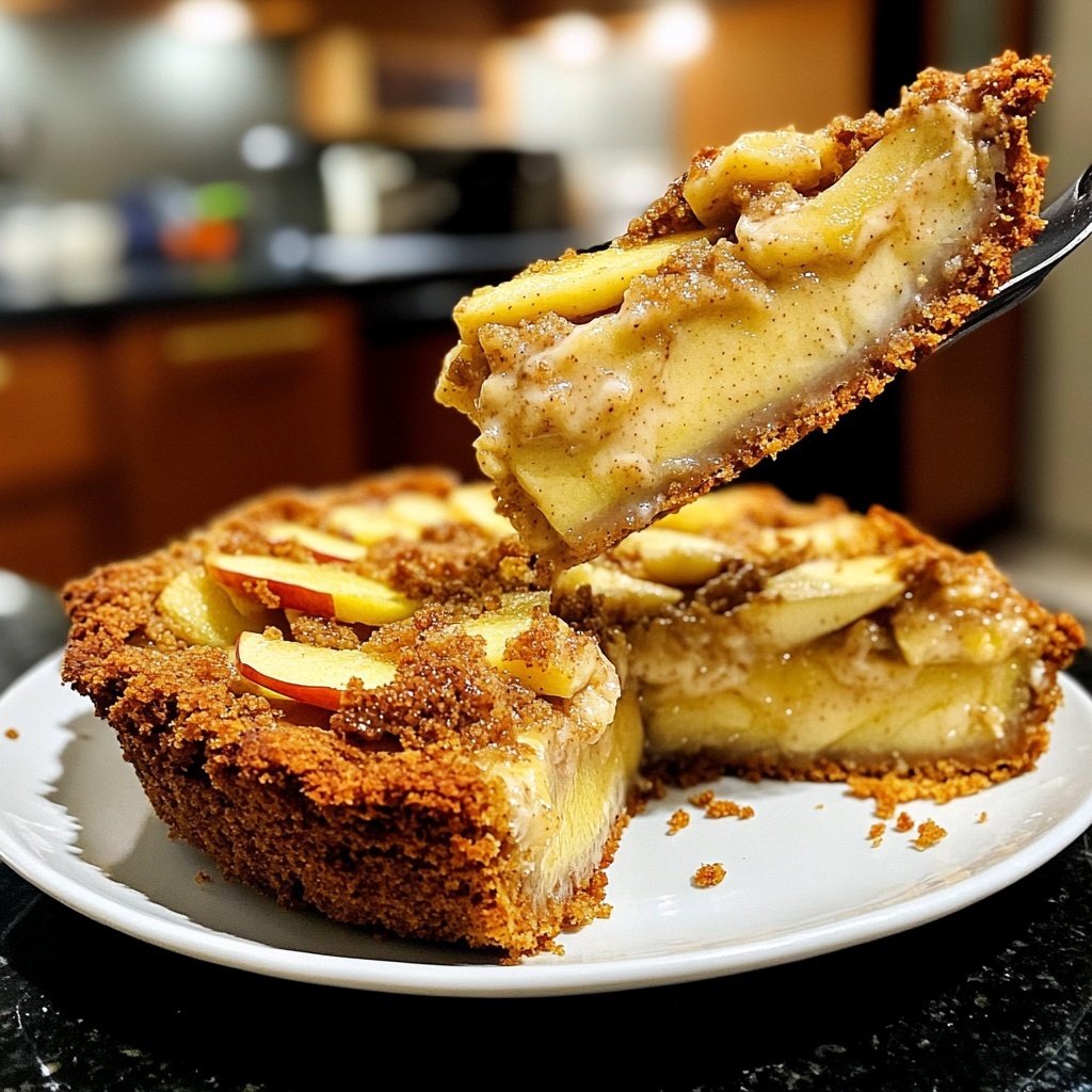 Traditioneller Apfelkuchen mit Pudding und Zimtstreuseln