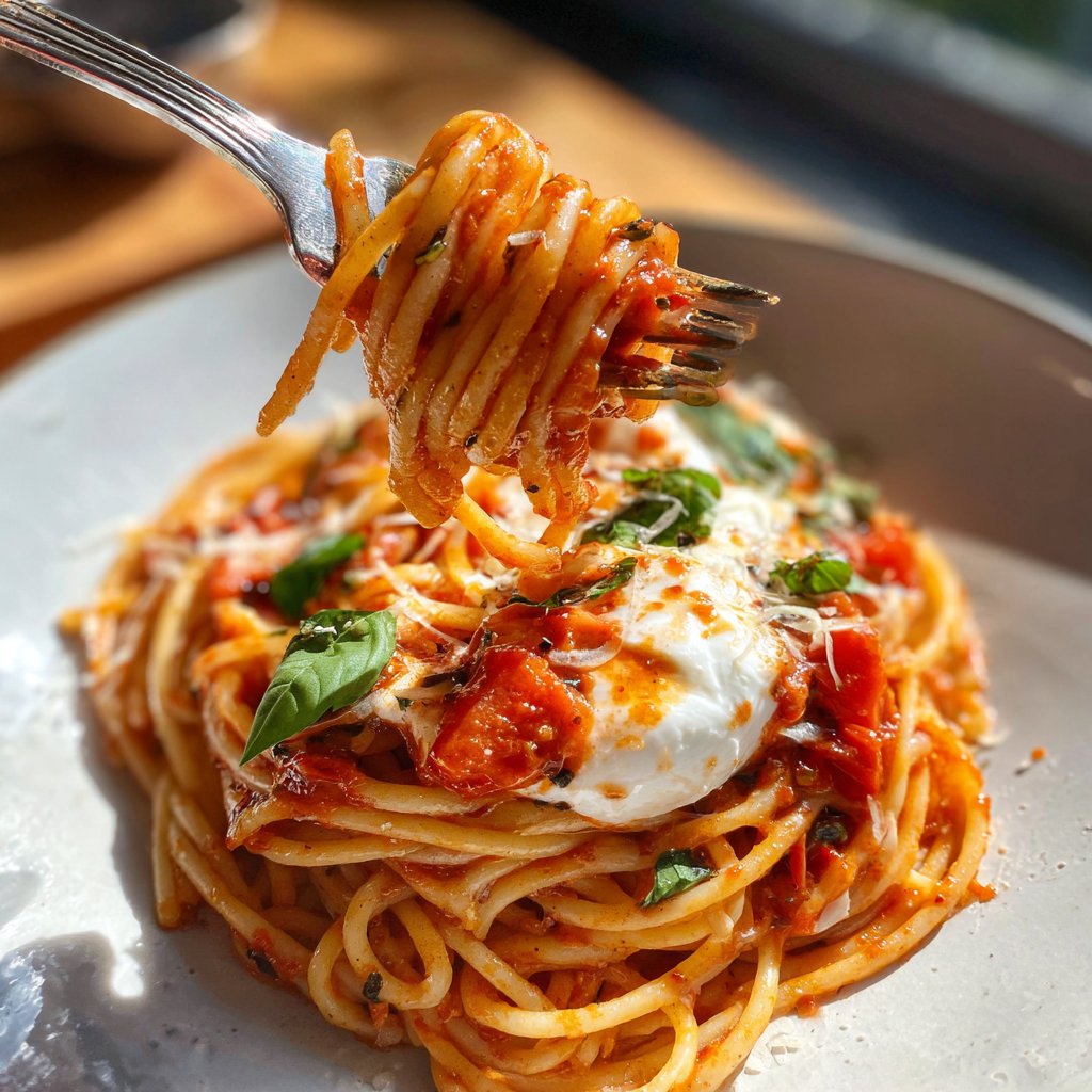 Spaghetti mit Tomaten und Burrata